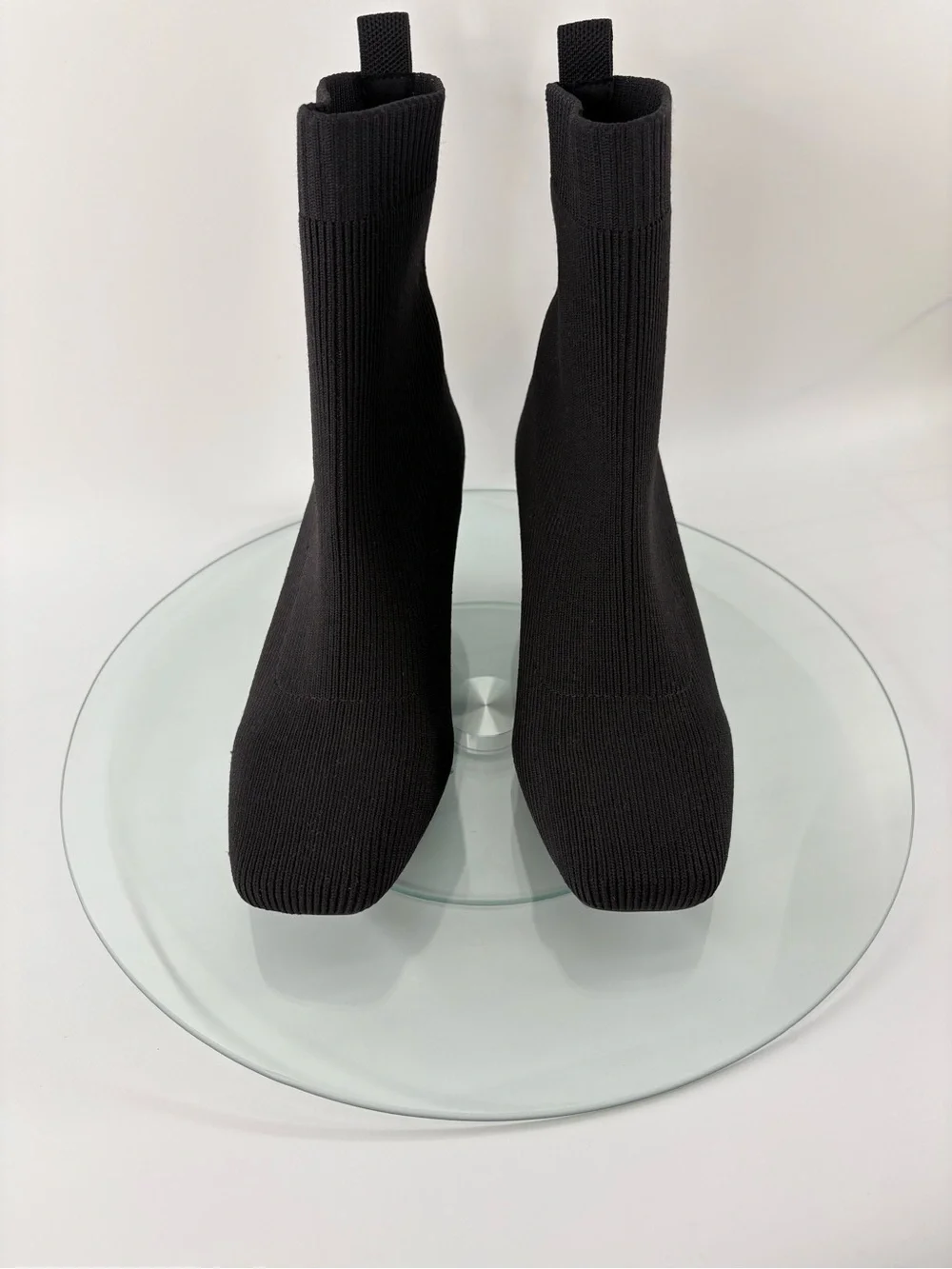 Vivaia Margot Square Toe Wedge Sock Booties Black Water Repellent Size 38